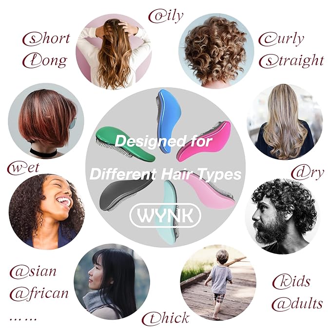 WYNK Gentle Detangling Hair Brush for Adults & Kids – 2 Pack, Painless for Wet or Dry Curly/Straight Hair, Reduces Breakage, Comfortable Scalp Feel