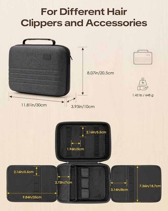 Hard Hair Clipper Case, Barber Case for Clippers and Supplies, EVA Hair Tools Travel Bag for Surker/Wahl/Andis/Novah Men Razor Guard Grooming Kits, Barber Accessories, Black (Bag Only)