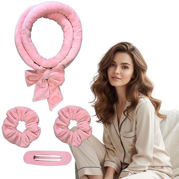 Heatless Curls Overnight, Velvet Hair Curler for Long Hair, No Heat Curling Rod Headband to Sleep In, Soft Rollers Set(Pink)