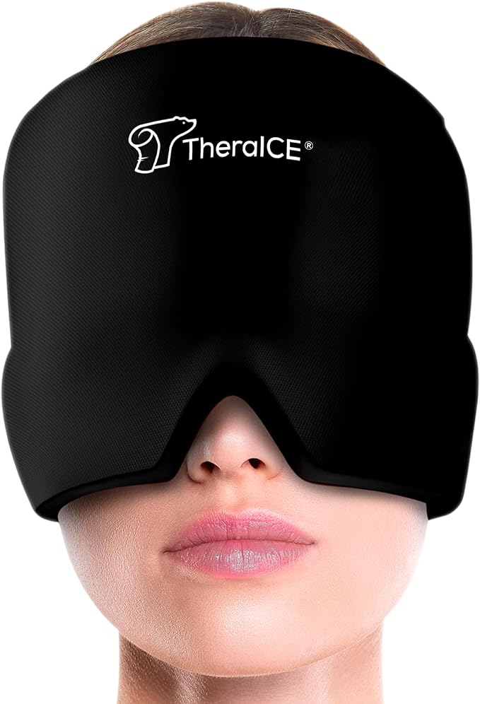 TheraICE Migraine Relief Cap | Soothing Headache Hat Ice Pack Mask | Face Cold Compress Cooling Gel Head Wrap Products for her Sinus Tension Stress Hangover & Puffy Eyes | Great Birthday Gift for Mom