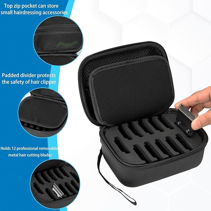 TORIBIO Hair Clipper Blade Storage Case for Barbers and Stylists, Holds 12 Metal Guards for Andis, Oster, Wahl, Babyliss Detachable Clippers