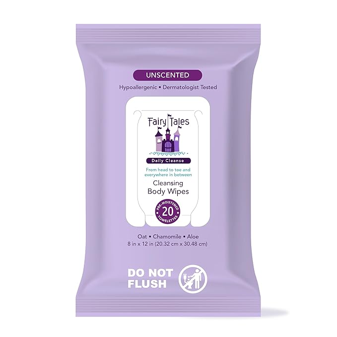 Fairy Tales Daily Cleanse XL Wipes for Kids – Extra Large Body Wipes, Gentle Disposable Washcloths, Unscented, Alcohol Free Cleansing Cloths - 20ct