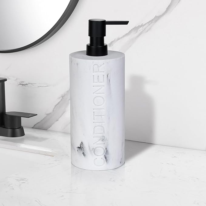 Conditioner Dispenser Luxurious Refillable Pump Bottle with Embossed Text, Durable Construction for Bathroom and Kitchen
