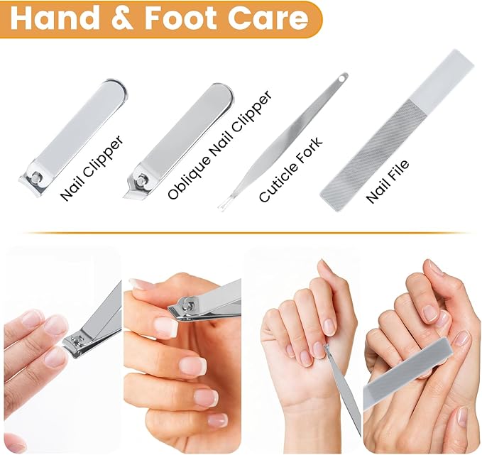 Nail Clipper Set for Purse, Manicure Kit Professional for Men & Women, 7-Piece Carbon Steel Pedicure Grooming Kit, Portable Nail Clipper Kit Travel Size, Gray