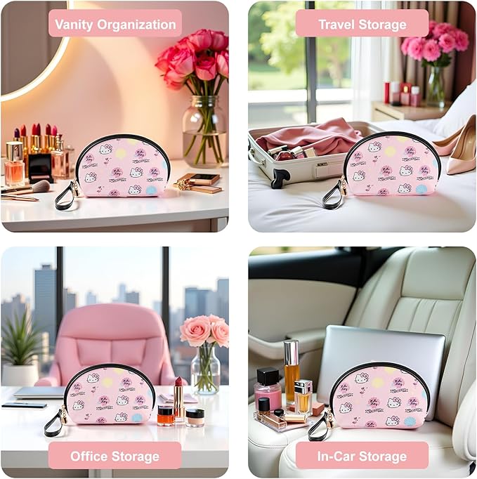AmBealla 2PCS Cosmetic Bag Portable Storage Bag for Women,Cute Compact Travel Makeup Bag for Keys and Phone,Portable Bag for Girls,Pink