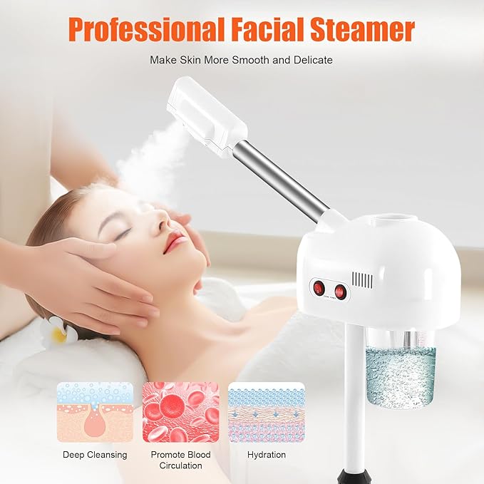 Facial Steamer, Face Steamer for Facial Deep Cleaning Professional Ozone Facial Steamer on Wheels w/360° Rotatable Nozzle for Home and Salon