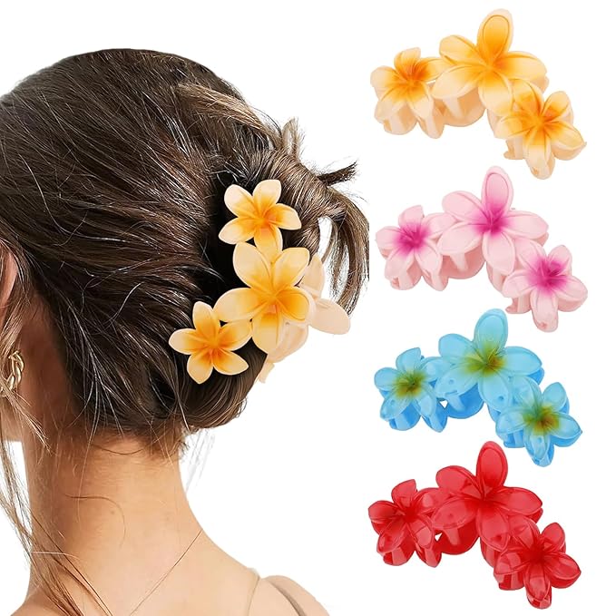 Hair Clips for Women 4Pcs Flower Claw Clips Cute Hair Claws Flower HairClip for Thick Thin Hair Strong Hold HairClaws Summer Accessories for Women Girls