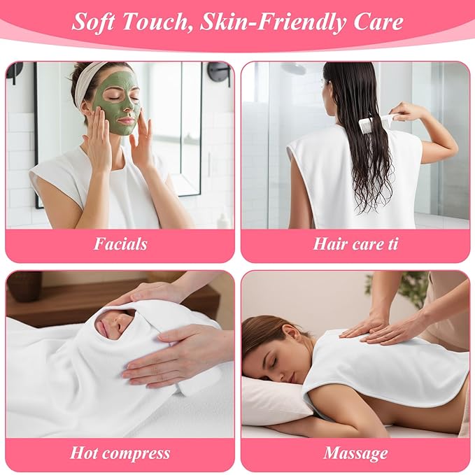 5 Pieces Facial Towels for Estheticians Wrap Soft Facial Cloth with Split Design Microfiber Soft Spa Towel for Skincare, Massage & Professional Use (White)