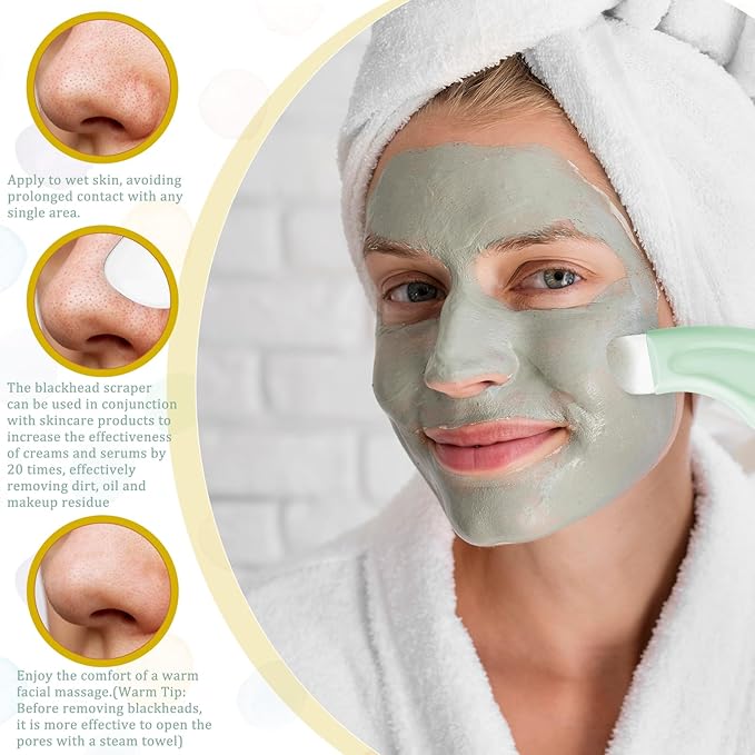 2Pcs Blackhead Remover Tool Silicone Face Scraper Deep Clean Skin Spatula Nose Blackhead Remover for Men and Women(Green, Skin-Colored)