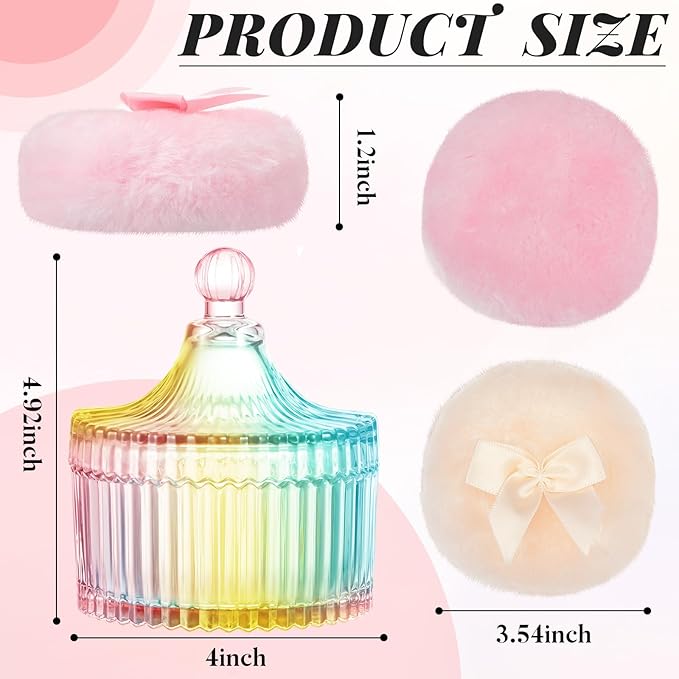 Tioncy 3 Pcs Large Body Powder Puff and Container Valentine's Day gift Powder Container with Puff Crystal Case Soft Washable Reusable Velour Face Body Glitter Wet Dry Makeup(Classic,Colorful)