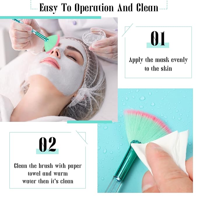 Nuenen 12 Pcs Soft Fan Facial Brushes Mask Acid Applicator Brush for Mud Cream Blush Makeup Peel Glycolic Multi Use Cosmetic Tools with Glitter Quicksand Handle and Pouch(Green)