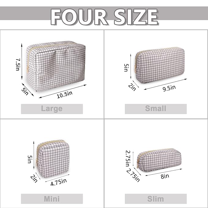 Large Makeup Bag Pouch, Nylon Women Travel Toiletry Storage Bag Checkered Cosmetic Bag for Girls, Big Preppy Makeup Organizer Bag Cute Zipper Pouch Skincare Bag for Sport School Work (Large-Checkered)