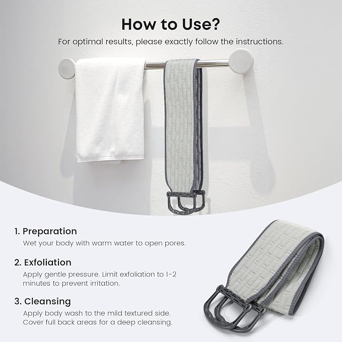 Exfoliating Back Scrubber with Plastic Handles for Shower, 36 Inches Bath Back Exfoliator Body Cleaner for Men, Women and Elderly, Dual-Sided Roughness Back Washer for Deep Cleansing