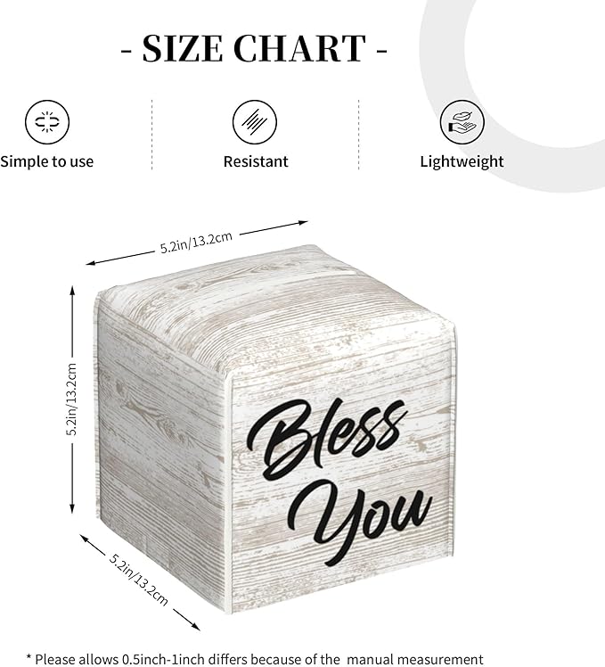 Bless You Tissue Box Cover Square, Wooden Board Texture Tissue Box Holder Waterproof Leather Facial Paper Organizer Dispenser for Bathroom Home Car Nightstand Vanity Desk