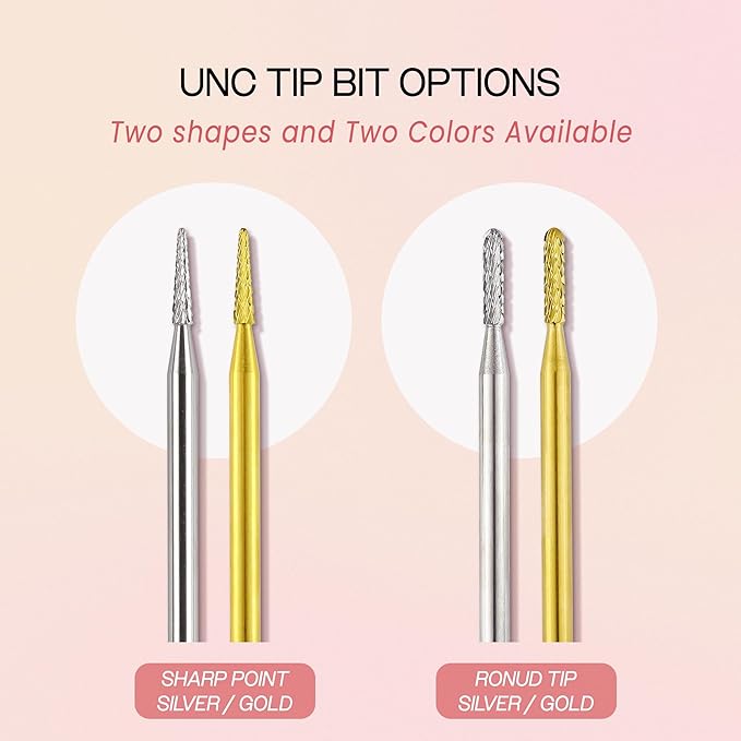 PANA 3/32" Carbide Cuticle Nail Drill Bit for Cuticle Cleaning, Dead Skin Removal, Gel Polish & Acrylic Removal, Under Nail Cleaner, Nail Salon, Manicure Tools (Sharp Point - Gold, Medium)