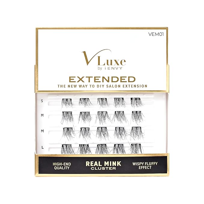 i•ENVY Extended Real Mink Lash Clusters Lashes DIY Salon Lash Extension Apply Underneath Natural Lashes for Perfect Lash Extension Effect, False Eyelashes Reusable