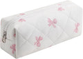 Cute Floral Makeup Brush Bag Small Cotton Quilted Cosmetic Bag for Women Travel Toiletry Zipper Make Up Pouch (Pink Small Bowknot)