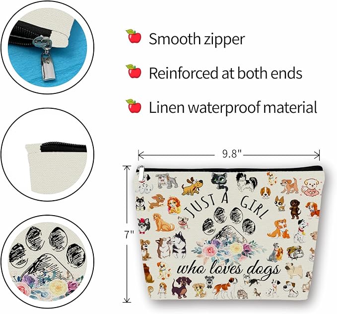 Dog Mom Makeup Bag Easter Gift: Cute Cosmetic Bag Just A Girl Who Loves Dogs For Daughters, Sisters, Friends,Teen Girls & Women.Ideal Gift For Travel, Birthdays, & Christmas.