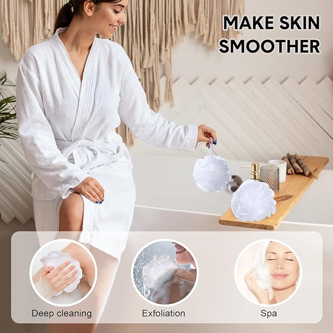 CHENGU 50 Pack Loofah Sponge Bath Sponge Shower Loofah Mesh Shower Ball Bath Pouf Wash Body Puff for Women Men, 30 g(White,Classic)