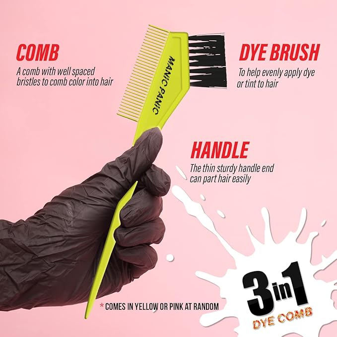 MANIC PANIC Dye Tool Kit - Hair Dye Brush + Comb Applicator, Hair Cap & Latex-Free Gloves - Reusable & Easy to Clean - Accessories for DIY & Salon Coloring (3 Piece Set)