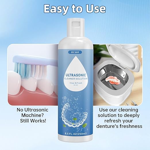 BCOM Ultrasonic Retainer Cleaner Solution, Jewelry Cleaner Solution Deep Clean for Retainer, Mouthguards, Night Guards, Aligners and Jewelry Ring, Odor Stain Remover for Ultrasonic Machines (8.5 oz)