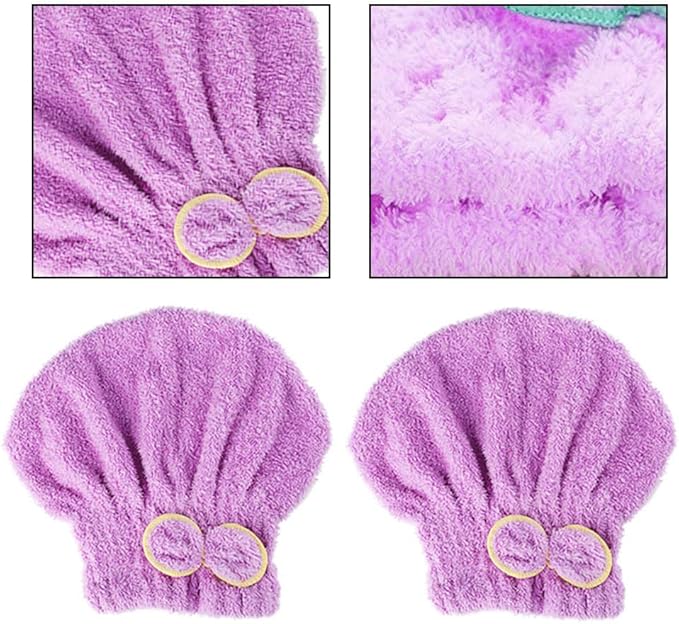 2 Pcs Microfiber Hair Drying Towels, Ultra Absorbent Cap Bowknot Turban for Women Adults or Girls, Multicolour