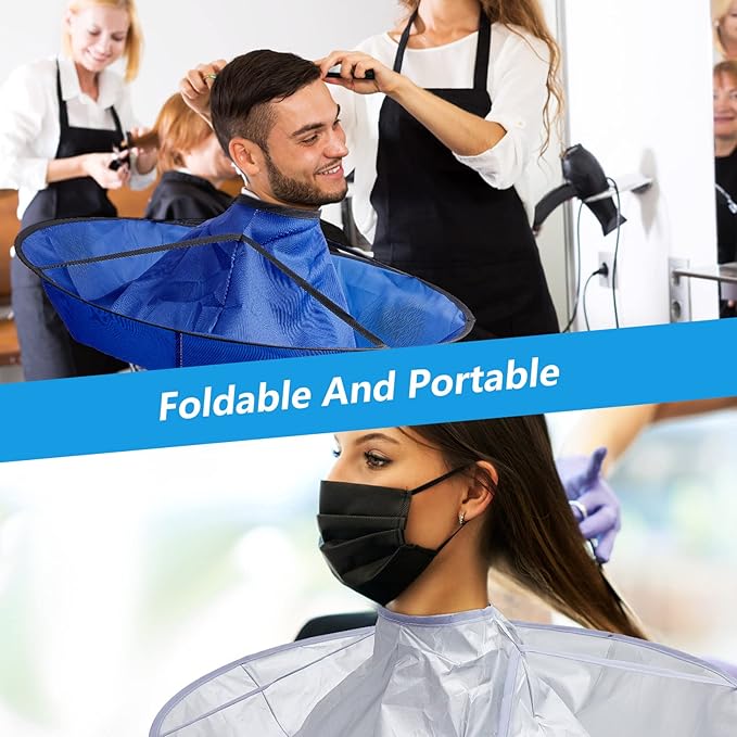 2 Pieces Hair Cutting Cape for Adults Umbrella Hair Cutting Cloak Foldable Catcher for Teens and Adults, Blue and Silver