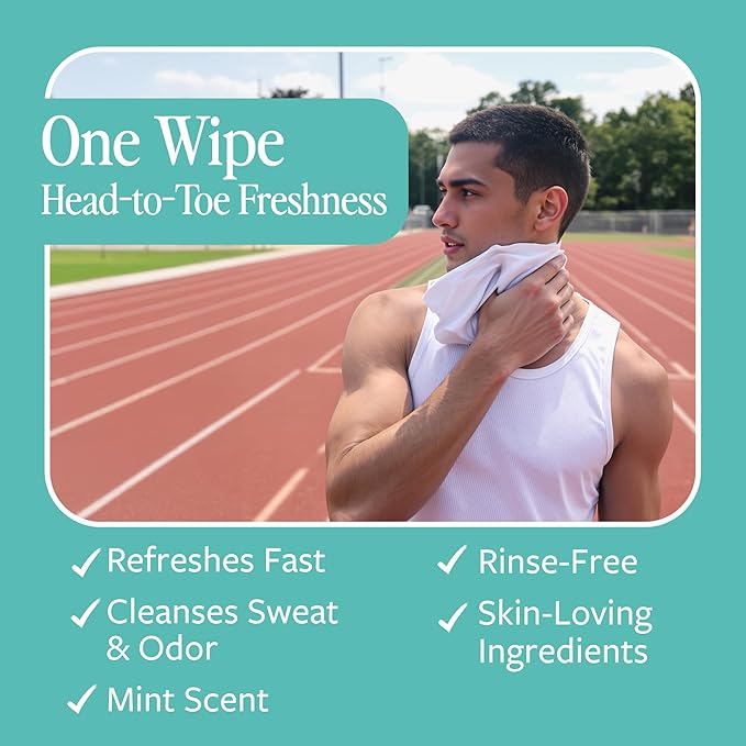 HyperGo XL Body Wipes for Women & Men – 12" x12" Rinse-Free Full Body Cleansing 30 Count Pack - Mint | Biodegradable, Hypoallergenic, Aloe-Infused | Gym, Festival, Camping Essentials