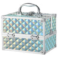 RENESSA Makeup Train Case Portable Makeup Case Organizer Cosmetic Box Make Up Box Makeup Organizer Cosmetic Storage Cases with Locking Nail Kit Organizer Travel Case Shiny Blue
