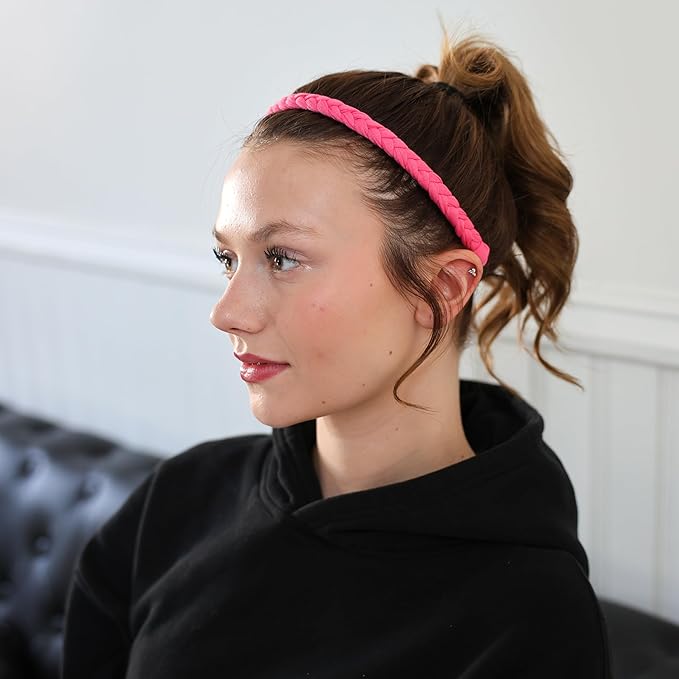 FROG SAC 4 Braided Headbands for Girls, Adjustable Braid Head Bands for Kids, Stretch Elastic Headband, Fabric Hairband Hair Accessories for Women, Easter Basket Fillers Stocking Stuffers (Solid)