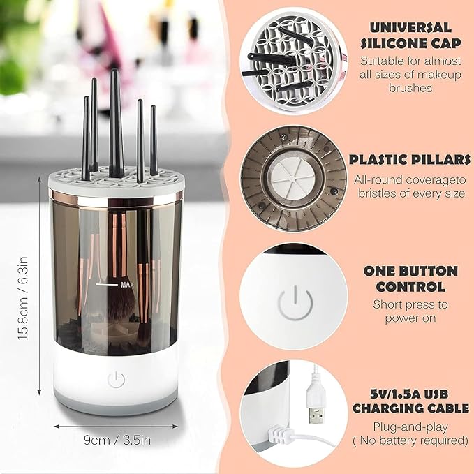 Beauty Swirl Cosmetic Brush Cleaner, Makeup Brush Cleaner, The Cozy Luna Brush Cleaner, Electric Makeup Brush Cleaner Machine for Deep Cleaning All Size Makeup Brus (2PC Black)
