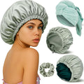 4 Pcs Microfiber Drying Hair Wrap Towels Reusable Waterproof Shower Cap with Elastic Band Adjustable Silk Hair Bonnet for Sleeping with Scrunchie for Women Christmas Favor Gifts(Green)