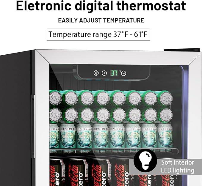 3.0 Cubic Feet/105 Can Beverage Refrigerator,28 Inch Fridge with Adjustable Shelve & LED Display for Soda Beer or Wine, Drink Refrigerator for Home Bar Office(Silver)