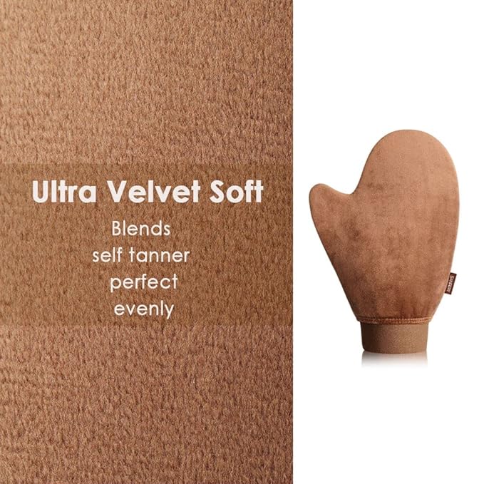 Self Tanner Mitt Applicator - US Patent Self Tanning Mitt with Elastic Cuff in Rich Brown Color. Velvet Soft Texture for Streak-Free Full Body Application, Perfect for Beach Vacation, Back,Legs