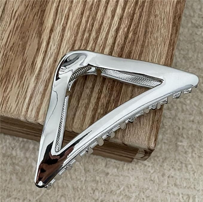 BeeGift 2Pcs Hair Clips, Triangular Hair Claw Clips, Metal Hair Clips, 4inch Exquisite Silver Geometry Designs Hair Jaw Clips for Hair Accessories for Women Girls Gift