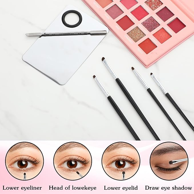 Makeup Mixing Palette and Eye Shadow Brushes Set, Makeup Palette with Spatula for Facial Cosmetic Nail Art Pigment Blending, Eyeshadow Makeup Blending Brushes for Concealer Eyebrows Eyeliner