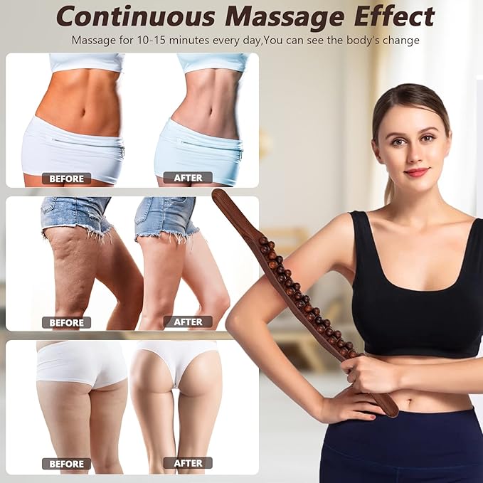 Guasha Wood Massage Stick Tools,31 Beads Back Massage Roller Stick,Lymphatic Drainage Massager for Body Shaping (31beads)