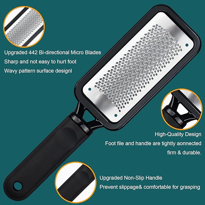 Foot Files Foot Scrubber Pedicure, Stainless Steel Callus Remover for Feet, Professional Foot Grater Rasp Scraper to Hard Skin Corns for Dry and Wet Fee