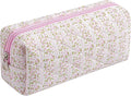Cute Floral Makeup Brush Bag Small Cotton Quilted Cosmetic Bag for Women Travel Toiletry Zipper Make Up Pouch (Pink Floral)