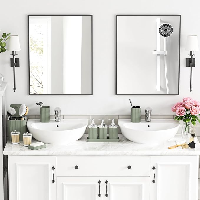 Bathroom Accessory Set - Sage Green Bathroom Set, 12PC Bathroom Accessories Set, Mini Trash Can, Toilet Brush, Trash Can & Soap Dispenser