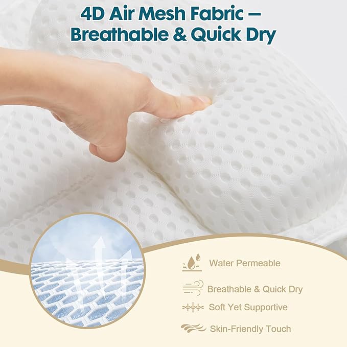 Bath Pillows for Tub – Bathtub Pillow with Head, Neck & Shoulder Support, Non-Slip Tub Pillow for Bathtub & Jacuzzi, Breathable Bath Tub Pillow with Wash Bag, Bath Accessories Gift for Women & Men