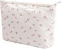 Cosmetic Bags for Women - Corduroy Cosmetic Bag Aesthetic Women Handbags Purses Smile Dots Makeup Organizer Storage Makeup Bag Girls Case Bags (Flowers-Cherry)