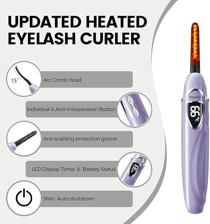Heated Eyelash Curler, S600 Rechargeable Heated Lash Curler, Eyelash Curler Heated in 8s for Women 24 Hs Lasting Natural Makeup (Lilac/Silver, 148MM)