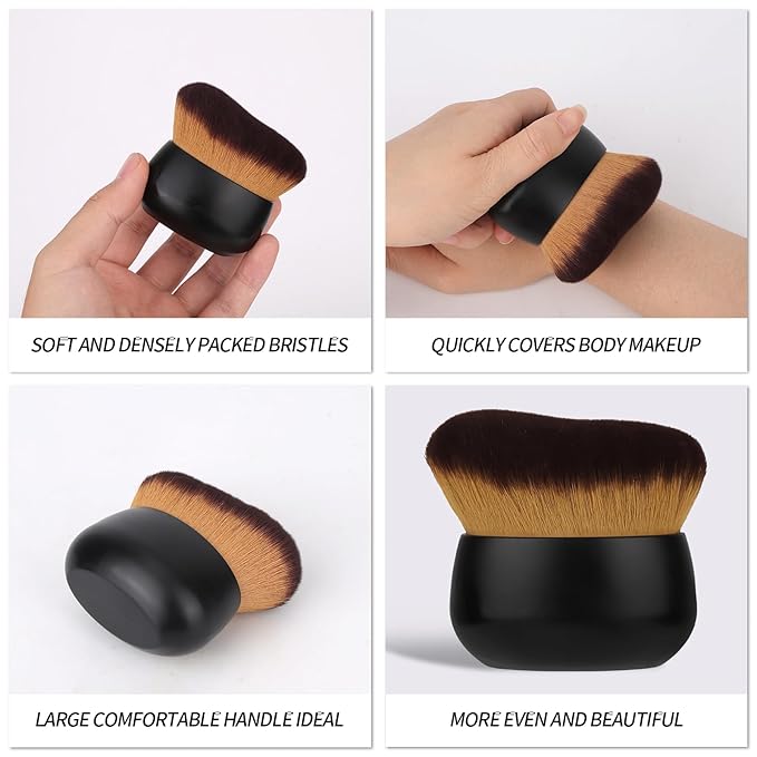 Body Makeup Brush for Self Tanner, Large Self Tanning Applicator Tan Brush Provides Even Application for Face Neck Back Legs, Wet & Dry Use (Black)