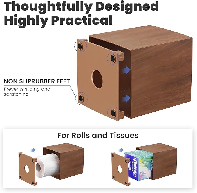 Tissue Box Holder, Tissue Box Cover Square Facial Tissue Holder Storage for Bathroom Vanity, Countertops, Dressers, Night Stand and Offices, Modern Farmhouse Decor, Wood Grain