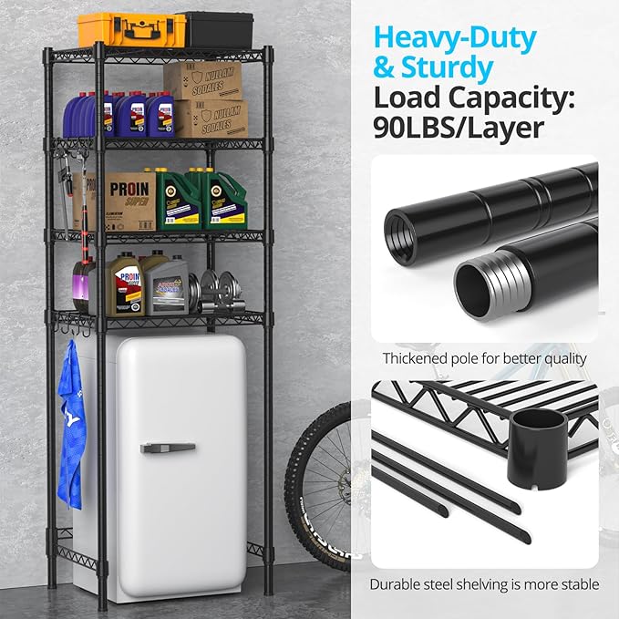 4-Tier Mini Fridge Shelf, Heavy Duty Adjustable Storage Shelf, Ultimate Organizer Rack for Mini Fridge, Microwave & Appliances, Maximizes Space Saver in Dorm, Kitchen, Office & Garage, Black