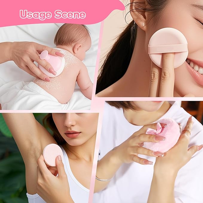 Extra Large Body Powder Puff and Container Set Crystal Powder Container with 3 Soft Velour Power Puffs for Women Baby Face Body Washable Reusable Wet Dry Makeup Valentine's Mother's Day Gifts