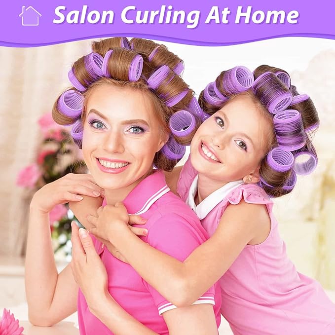Jumbo Hair Curlers Rollers, 12Pcs Hair Roller Curlers Self Grip Holding Rollers with12 Stainless Steel Duckbill Clips for Long Hair Volume (Purple)