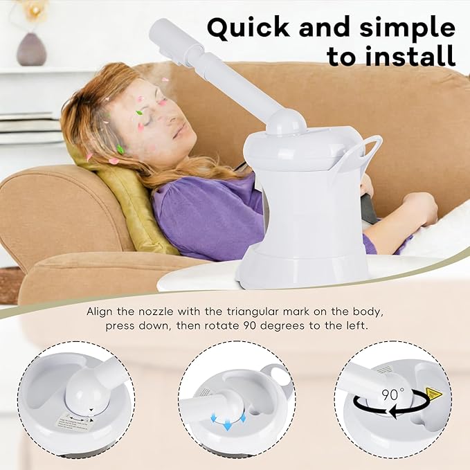 Facial Steamer, Facial Steamer Professional Tabletop with Extendable Nozzle, Portable Nano Ionic Face Steamer for Home Use（White）