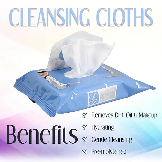 Global Beauty Care Retinol Makeup Remover Wipes with Collagen Renewing Support - Facial Cleansing Cloths, Remove Waterproof Mascara, Oil & Dirt, Texture Smoothing, All Skin Types, 120 Count (4-Pack)